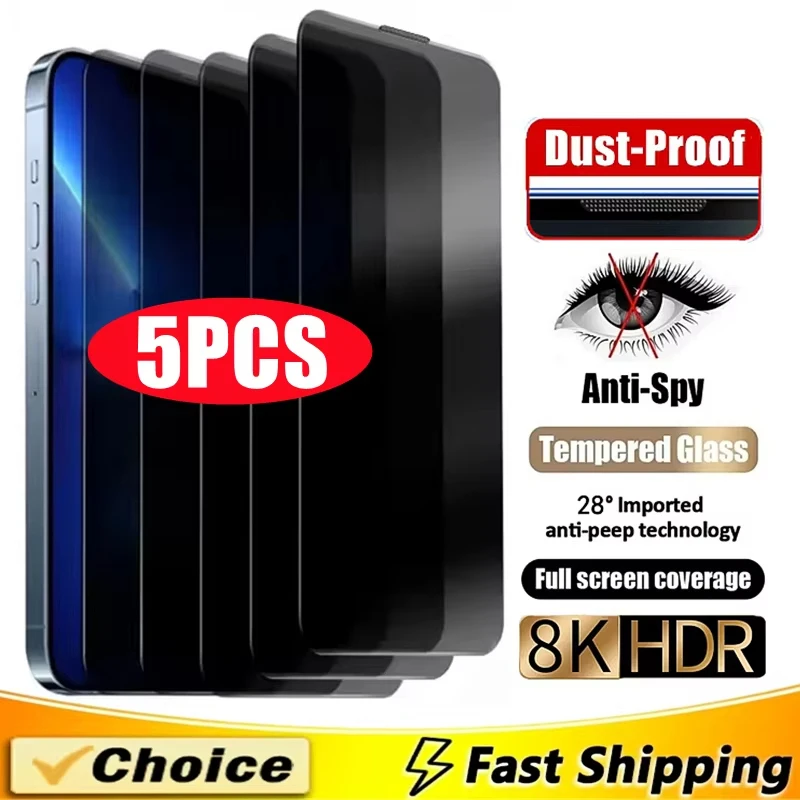 

1-5pcs Anti Spy Screen Protectors for iPhone 17 16 14 15 Pro MAX 11 12 13 Mini Air 16 Plus 16e Full Cover Privacy Tempered Glass