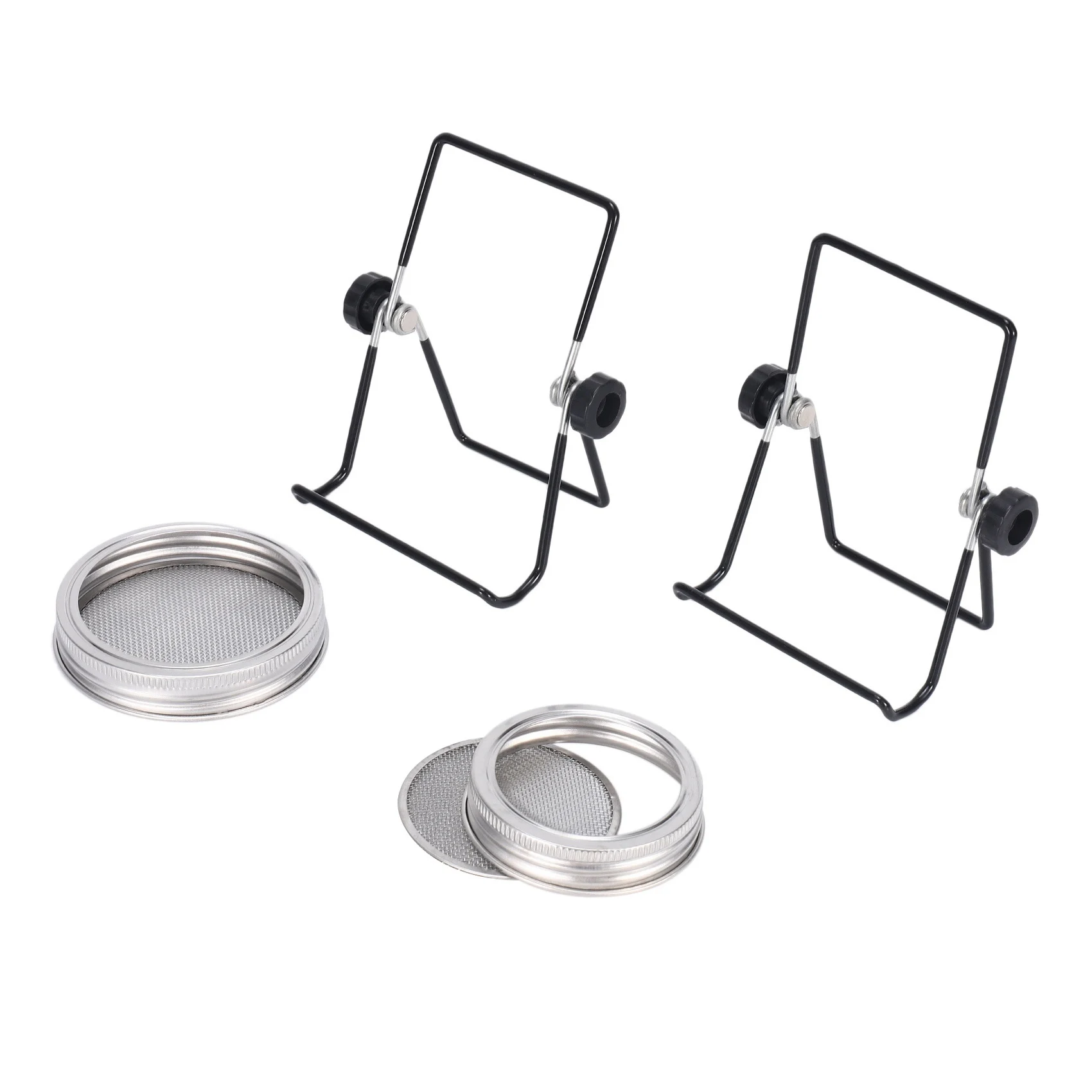 Sprouting Jar Mesh Lids Kit - 4 Pcs Sprouting Lids Stainless Steel Screen 2 Sprouting Stands Pack Foldable Adjustable