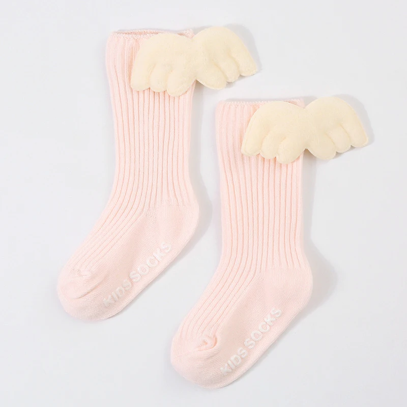 Toddler Baby INS Double Needle Vertical Strip Girls Wing Socks Knee Socks Children'S Angel Wings Letter Printing Soft Stockings