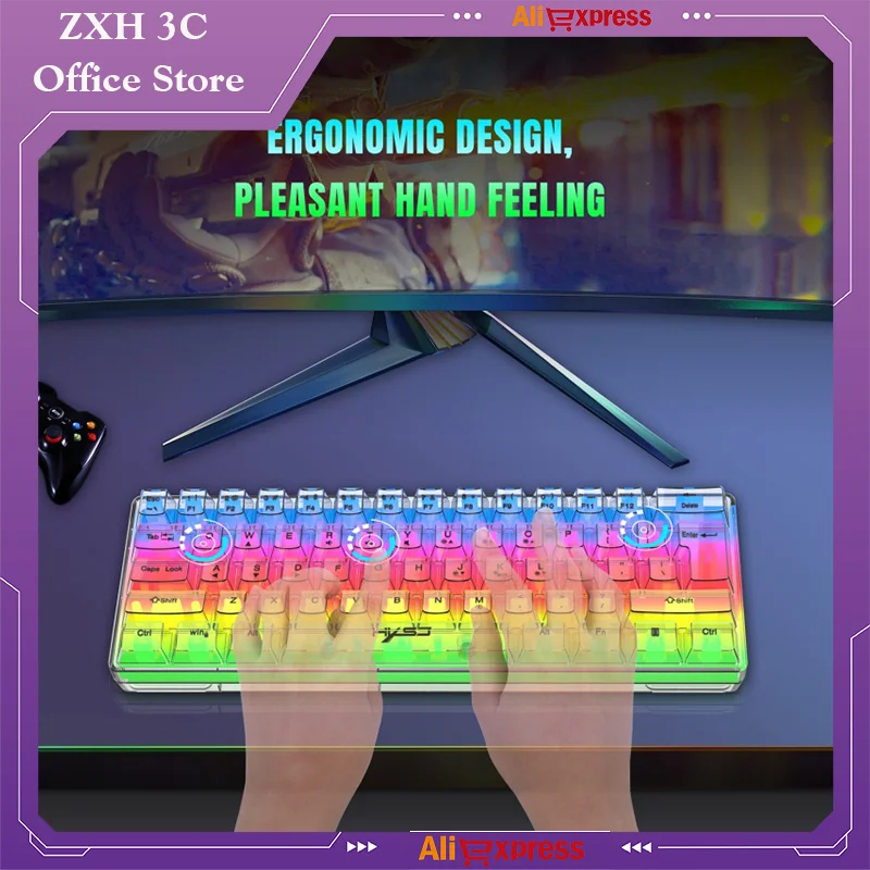 V700 61 Key Wired Thin Film Keyboard Transparent Rgb Backlight Mechanical Feel Esports Games Office Typing Computer Peripherals