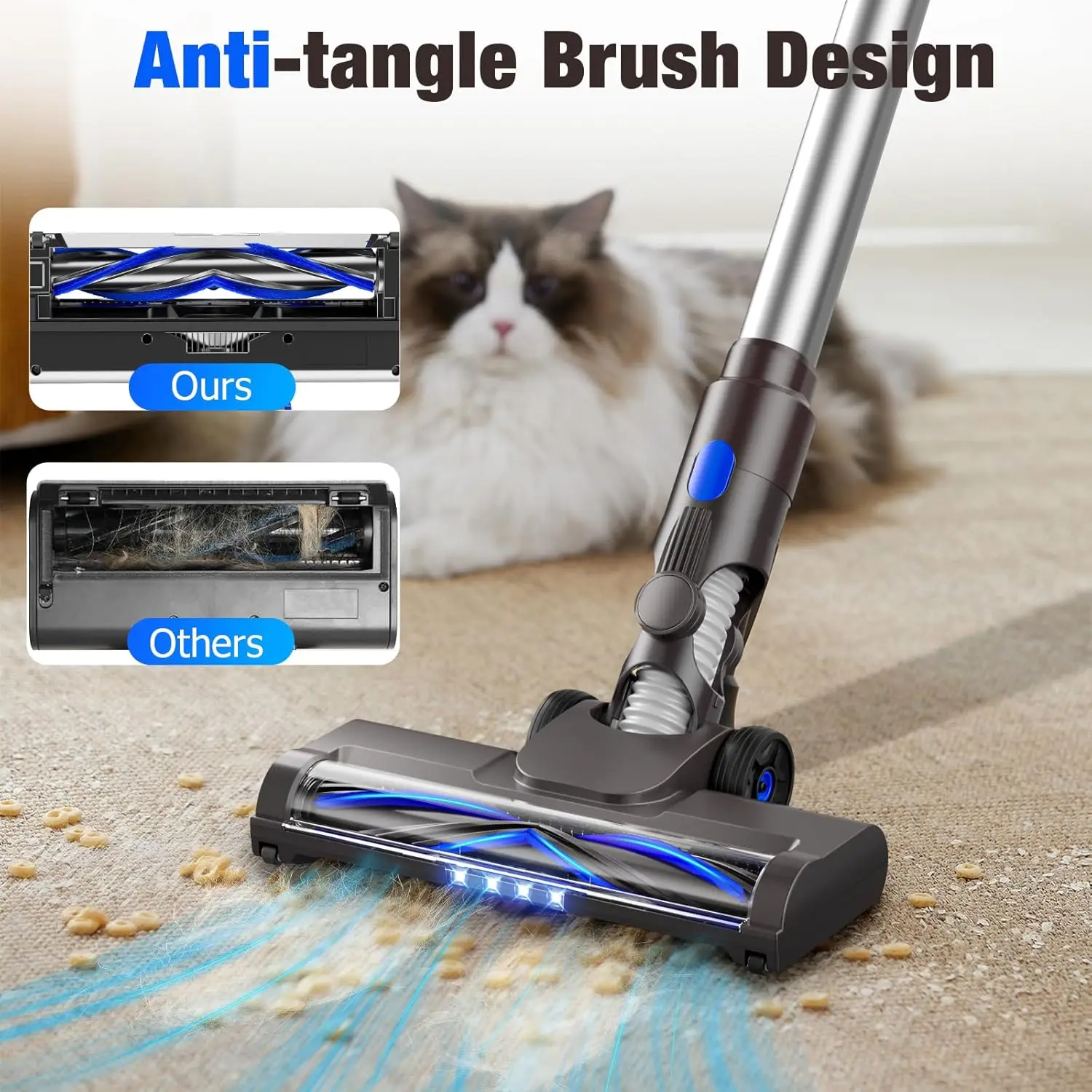 

Cordless Vacuum Cleaner, Super Power Suction Stick Vacuum Cleaners with 2200 mAh Battery,8-in-1 Lightweight Self-Standing