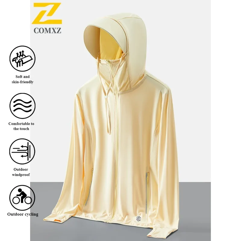 سترة بقلنسوة صيفية للحماية من الأشعة فوق البنفسجية للزوجين بعامل حماية من الأشعة فوق البنفسجية 50 + معطف جلد مع غطاء رأس أنيق قابل للفصل للرياضات الخارجية ملابس واقية من الشمس #1