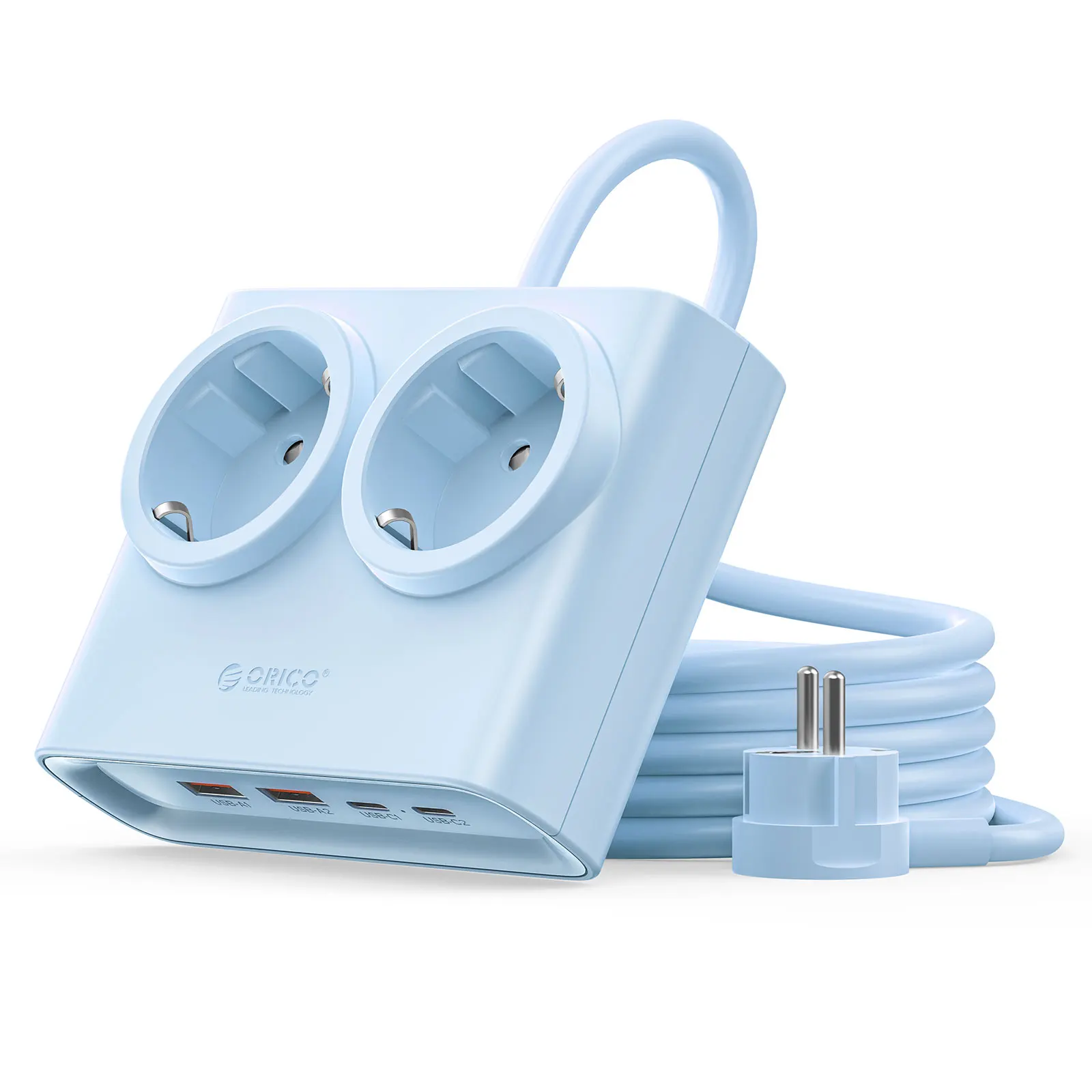 ORICO PD25W Desktop-Steckdosenleiste mit 2 Typ-C-Anschlüssen, 2 AC-Steckdosen, 2 USB-A-Anschlüssen, Ladestation für Handys und Elektronikgeräte