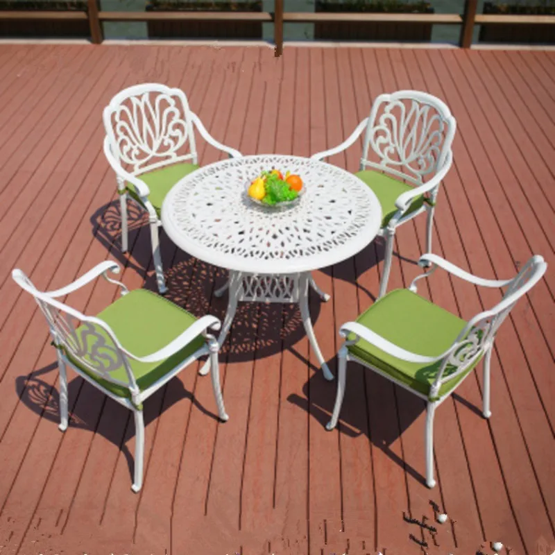 

Комбинированный комплект уличной мебели из литого алюминия: стол и стулья, европейский садовый стол и стулья, кованые садовые столы и стулья для отдыха на балконе.