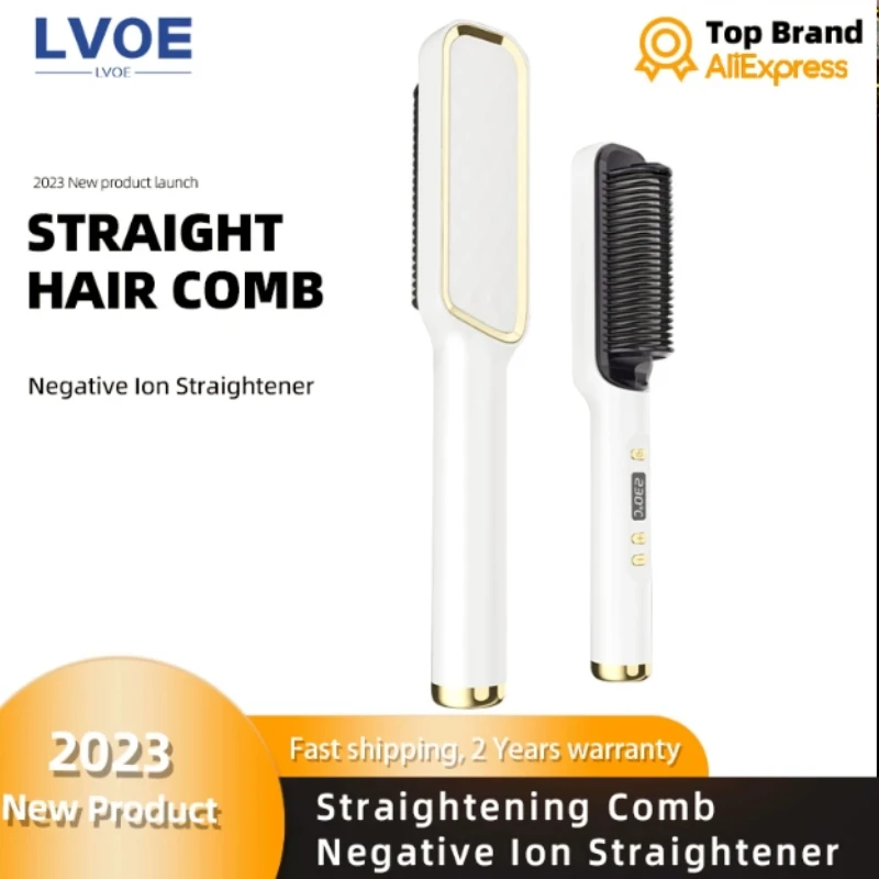 2 In 1 LCD Straightening Comb Negative Ion Straightener Curling Iron Fast Heating Ceramic Splint Heater Electric Styling Tools