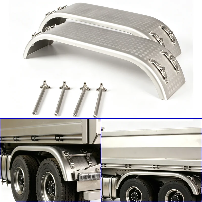 LXYRC 1 Pair Simulation Metal Fender for 1/14 Tamiya RC Truck for SCANIA 770S R620 VOLVO for BENZ Arocs for MAN TGXCar