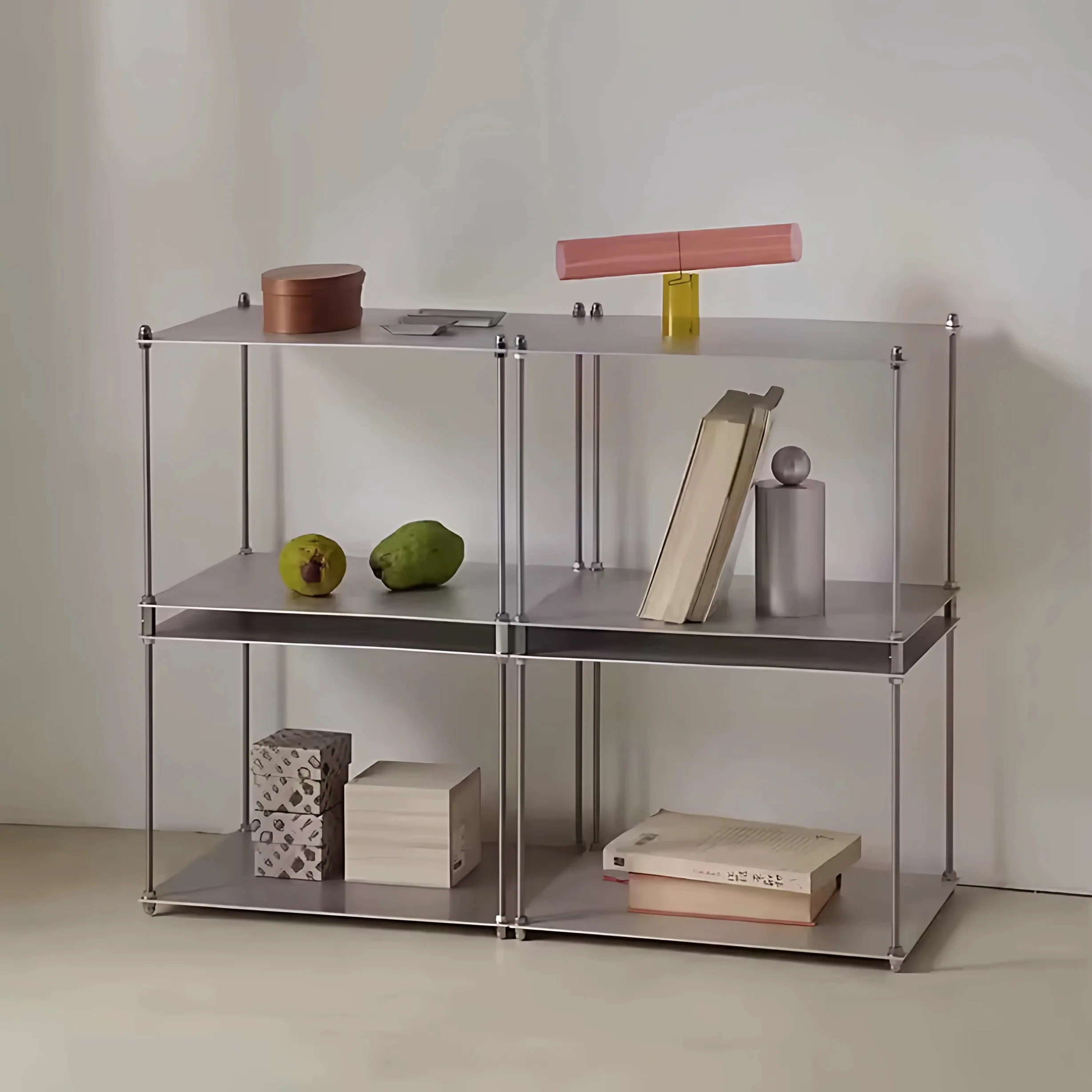 Edelstahl-Aufbewahrungsregal Bauhaus Modulares Fächerförmiges Bodenregal Wohnzimmer Nachttisch Bücherregal Kantenregal Beweglicher Kaffeetisch