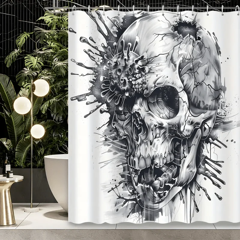 Waterproof Skull Shower Curtain Gothic Art Skeleton Halloween Bathroom Decor Edge Punk Novelty Curtain for Modern Home Interior