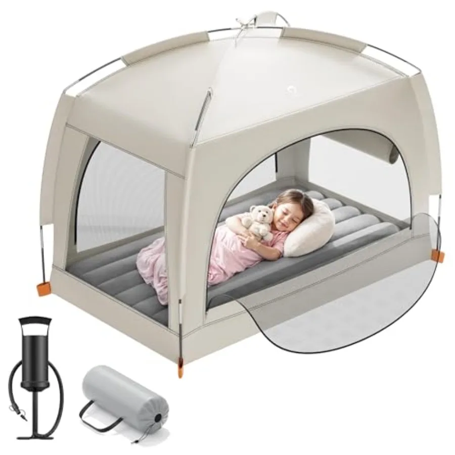 

Inflatable Toddler Travel Bed with Tent Lightweight Blow Up Air Mattress with Hand Pump Indoor and Outdoor Portable Sleeping So
