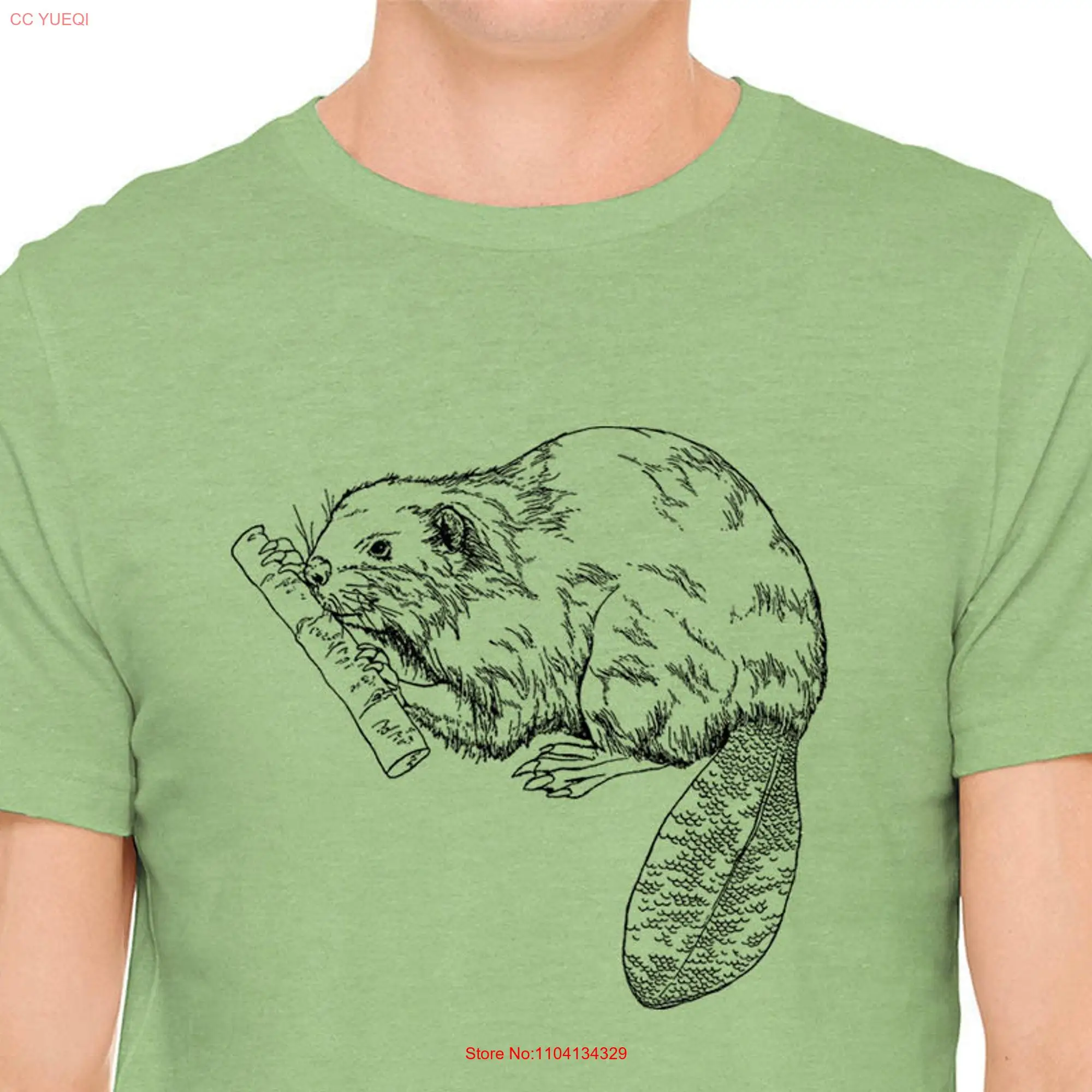 Moon Mouse Apparel Cute Beaver Print Mens T Shirt long or short sleeves