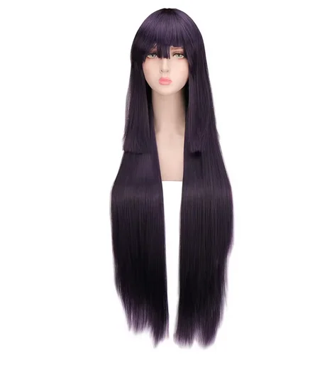 100cm Mikan Tsumiki Black Purple Long Straight Wig Danganronpa: Trigger Happy Havoc Cosplay Long Wig Hair Synthetic Cosplay Wig