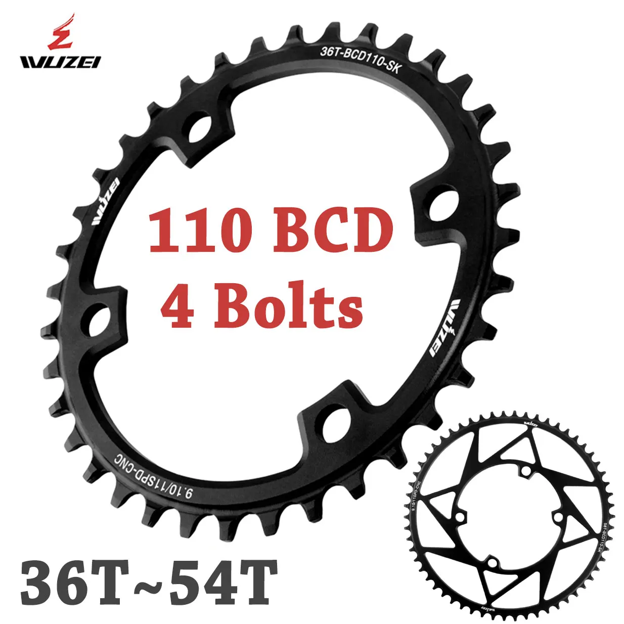 WUZEI Road Bike Cainwheel 4 Bolts 110 BCD Speed Bicycle Chainring 110BCD 4 Holes Crown 36T 54T Star for Shimano 105 R7100 R8100