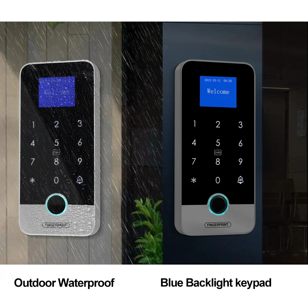 1.77inch Tuya APP Smart Fingerprint RFID Access Control Keypad Touch IP65 Waterproof 13.56MHz Door Opener Keyless Lock System