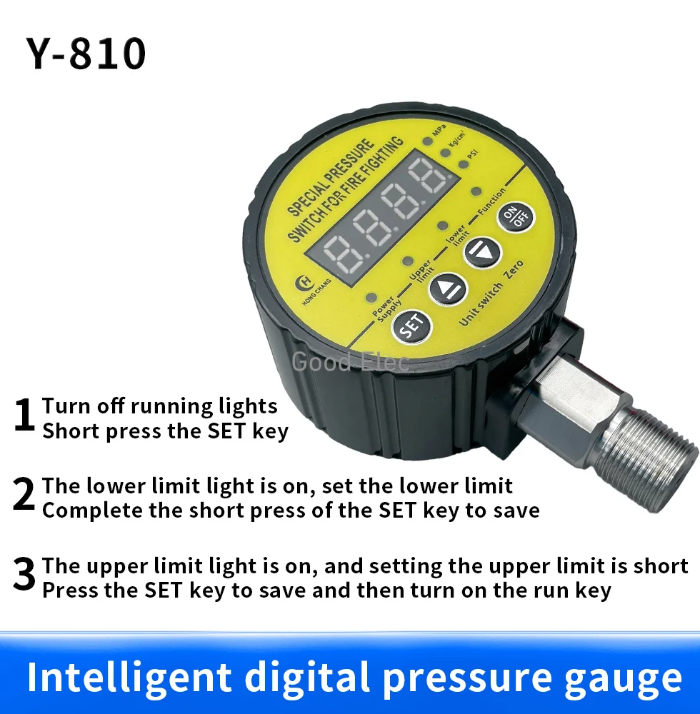 HC-Y810 Digital Pressure Gauge Digital Intelligent Pressure Gauge Pump Negative Pressure Water Pressure Switch Controller Yellow