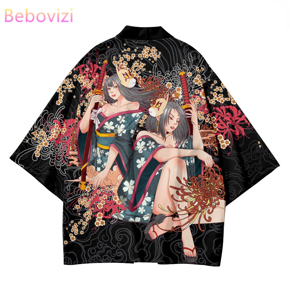 Fashion Beautiful Samurai Flowers Print Traditional Kimono Japanese Women Men Beach Cardigan Yukata Sexy Cosplay Haori Shirts