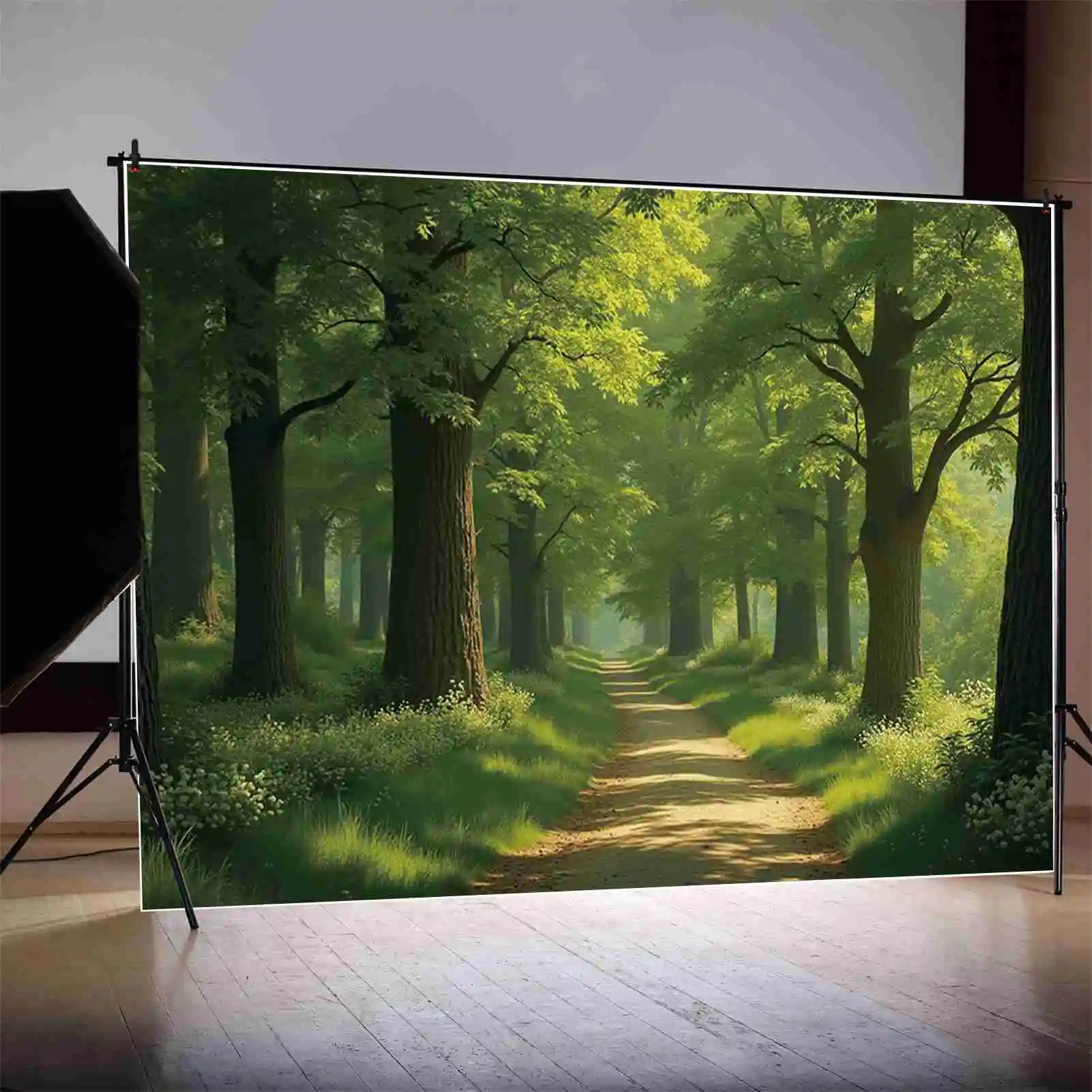 MOON.QG Nature Scenery Green Forest Photography Backdrop Shade Flowers Oak Trees Photocall Background Baby Studio Photobooth