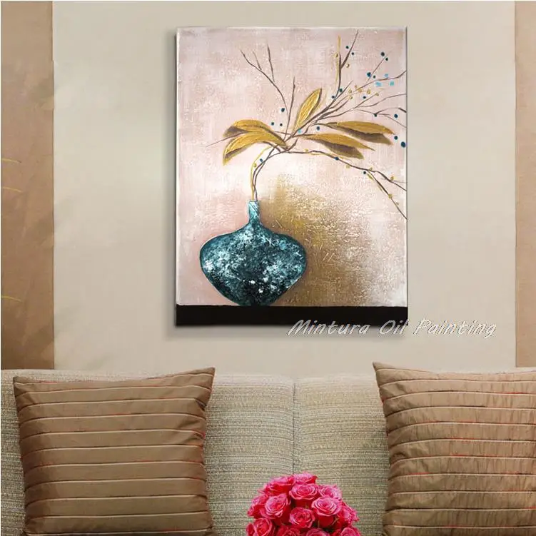 Mintura Hand-Painted Modern Simple Flower Oil Paintings The Golden Bough Picture On Canvas,Wall Art,For,Home Decor  Hotel Decor