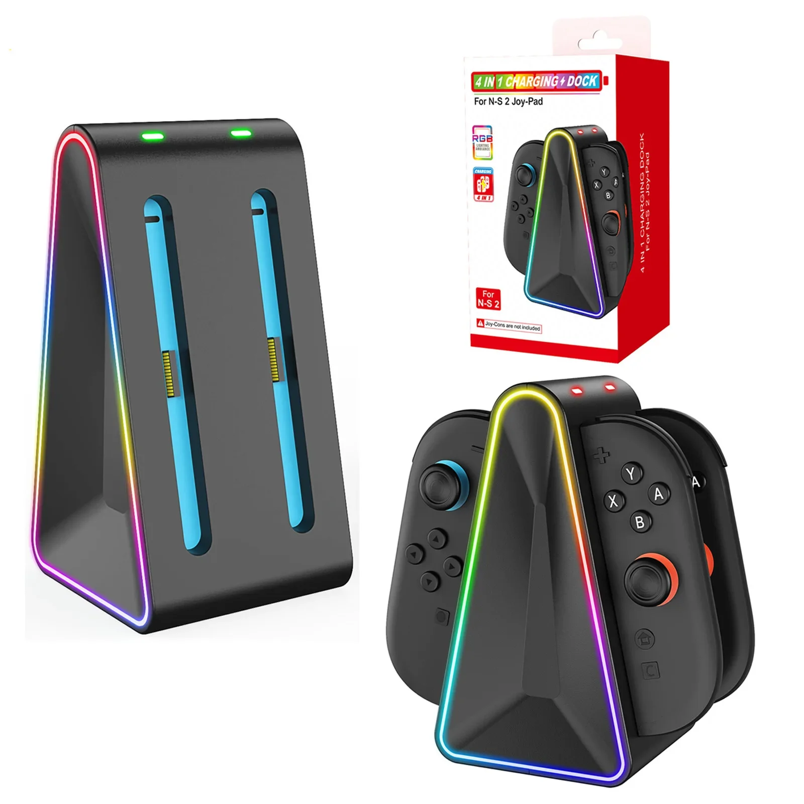 لوحدة تحكم Switch 2 / OLED/Lte مع مقبض شحن الضوء المحيط RGB Joypad شاحن وحدة التحكم اليسرى واليمنى 4 في 1 مجموعة