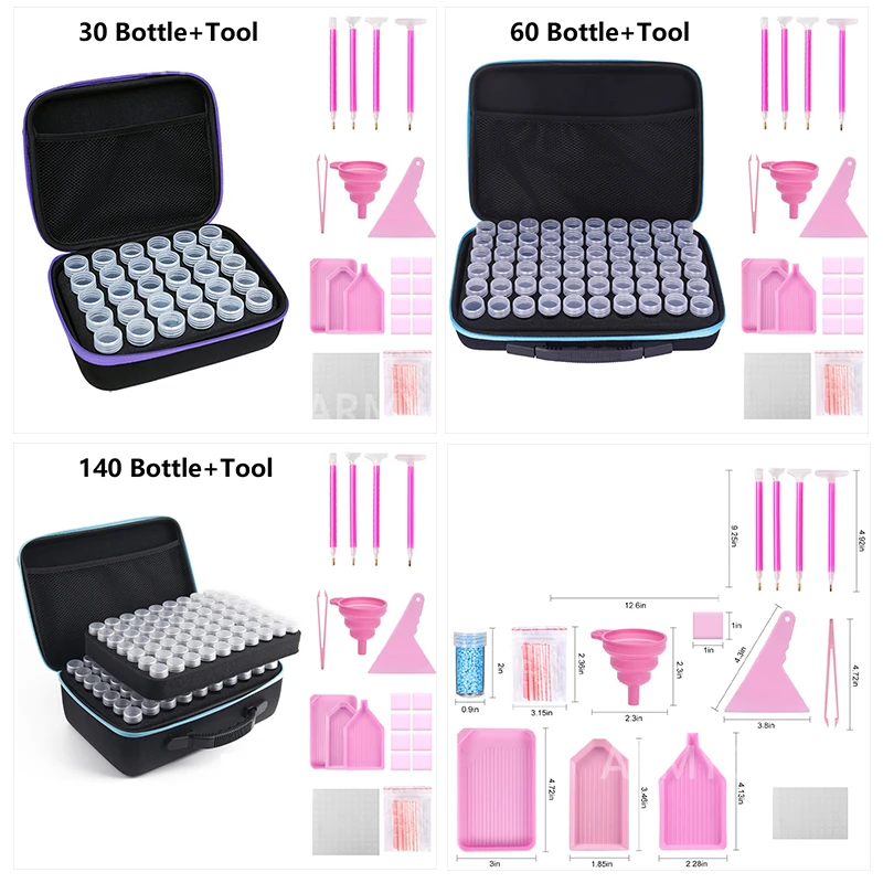 

240/60/120/140/30 Slots Diamond Painting Storage Container, Diamond Art Kits Bead Organizer , Craft Storage Box with Accessories