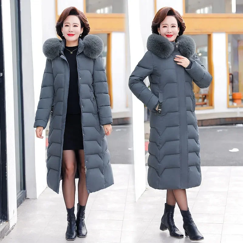 XL-8XL 2023 New Women Winter Jacket Down Cotton Jacket Long Hooded Fur Collar Parkas Middle-Aged Mother Female Coat Outwear