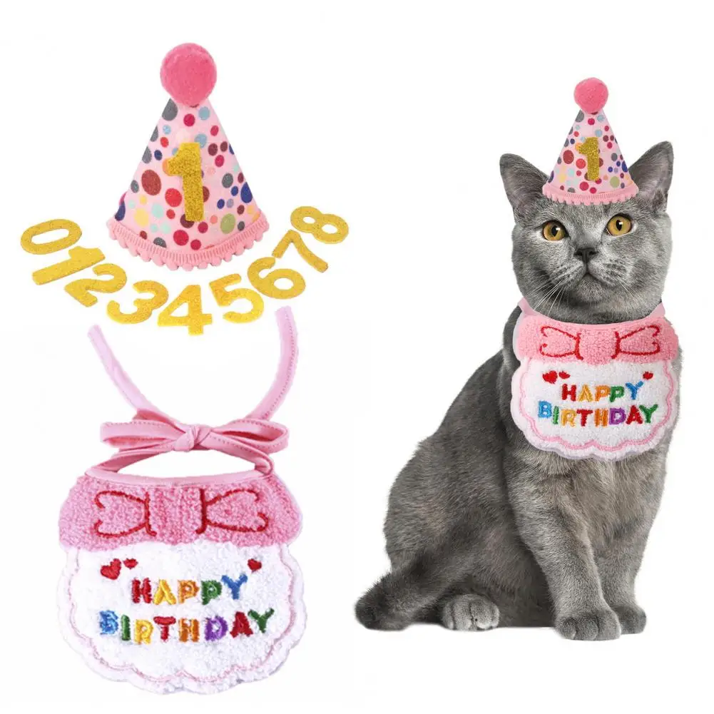 Dog Party Hat Pet Birthday Party Supplies Set Cat Dog Celebration Accessories with Hat Bandana Numbers for A Fun Festive Pet