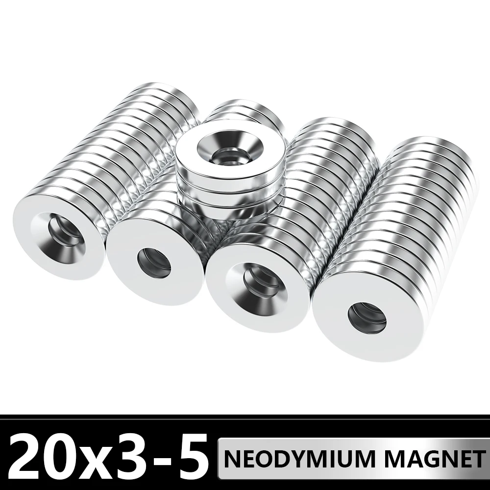 1~60Pcs Round Magnet With hole 20x3-5mm N35 NdFeB Super Powerful Neodymium Magnets Strong Permanent Magnetic imanes 20x3hole5