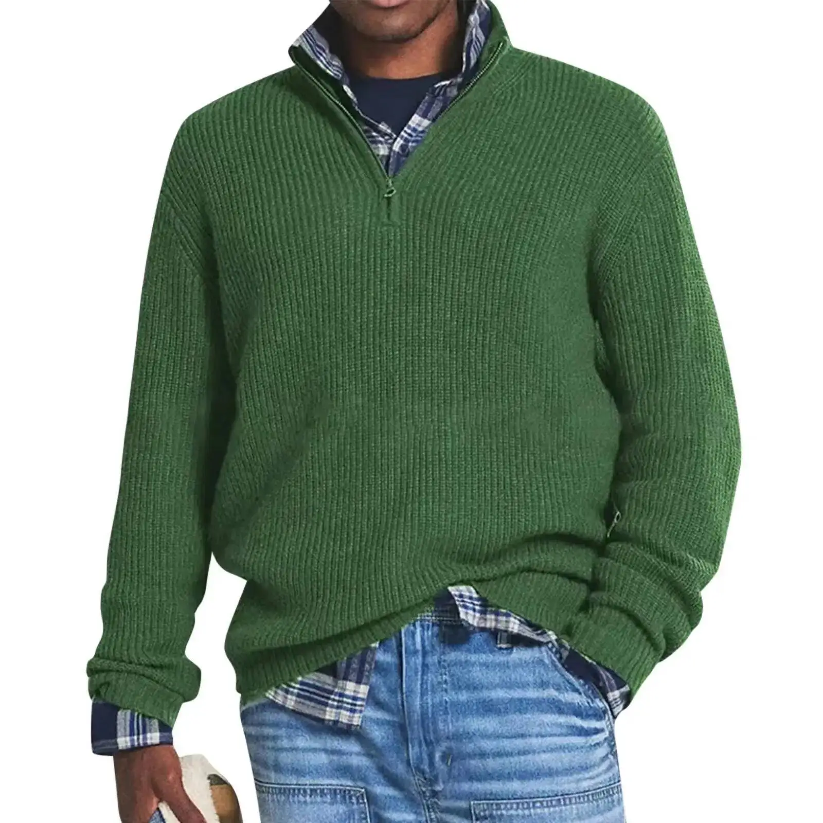 Autumn Winter Men Zipper Sweater Solid Half High Collar Sweatshirts Pullover Men's Knitted Loose Tees Shirt Oversized Tops S-5XL