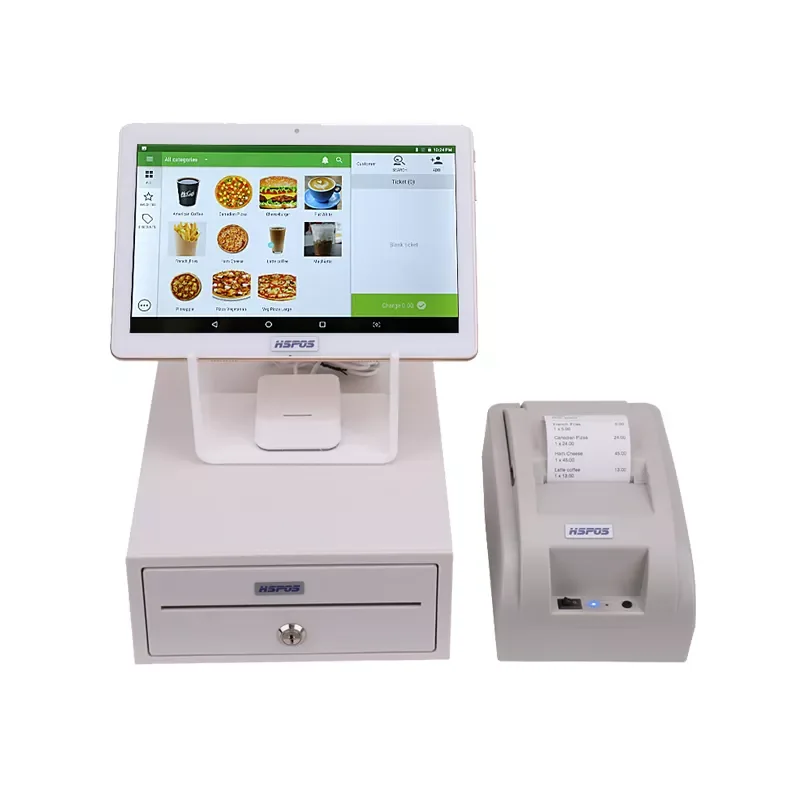 HSPOS 10Inch Single Screen Cashier Machine Android System POS Machine with Anti Theft Bracket 58mm Printer and Cash Box