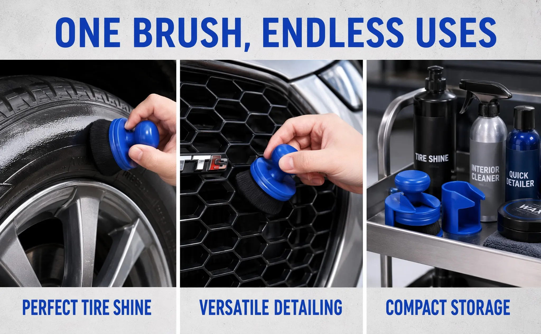 1Set Tire Shine Brush Nylon Soft Detachable Head Comfortable Storage Tire Dressing Applicator Car Cleaning Wheel Detailing Brush