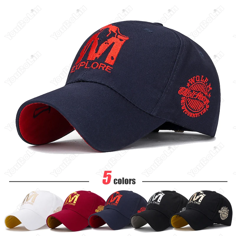 M Letter Wolf Totem Embroidery Cotton Dad Hat Adjustable Hard Top Trucker Caps Sun Hat for Men