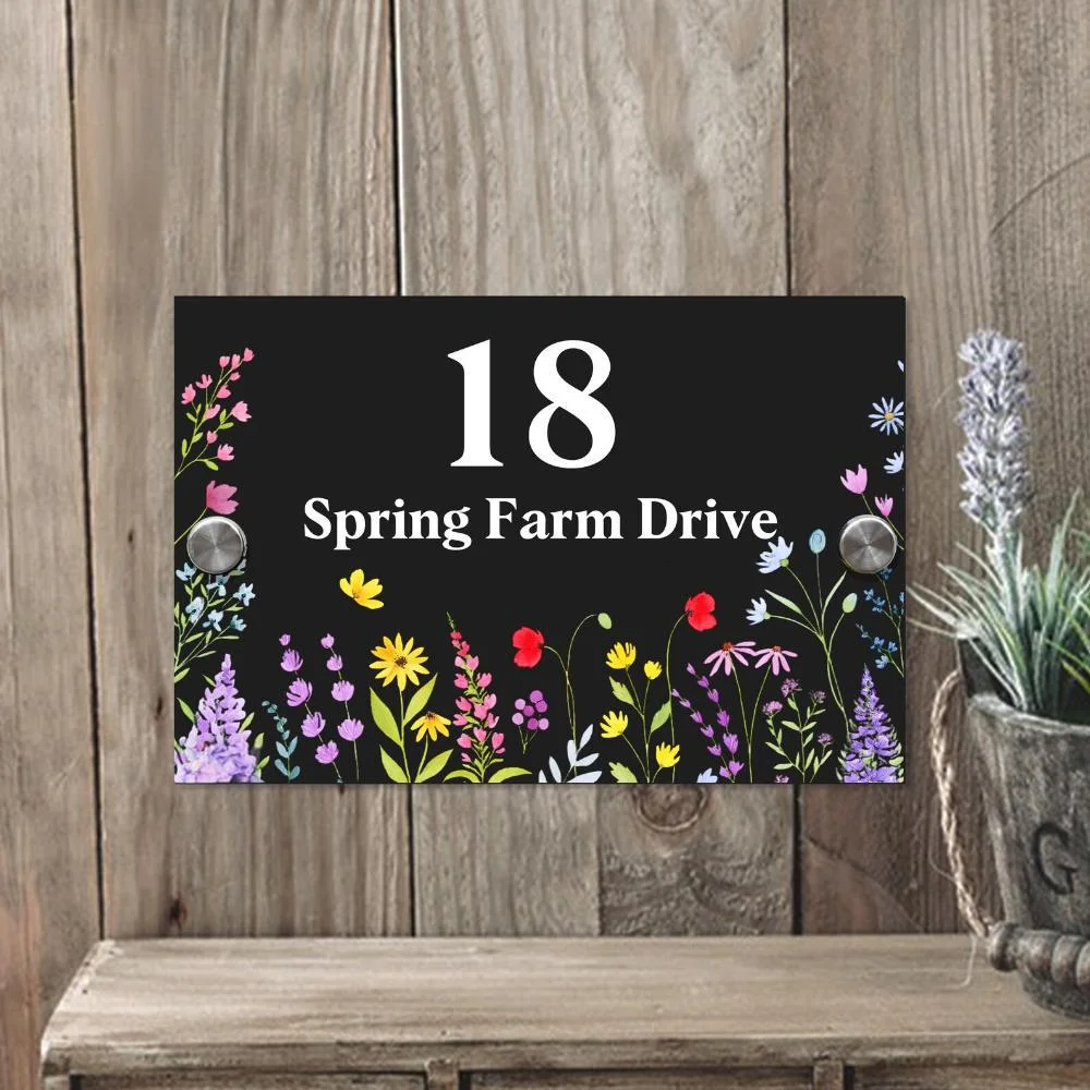 

Изготовленная на заказ темно-серая адресная табличка Осенний цветочный акриловый дизайн - подставка из нержавеющей стали, современный номер дома, новый домашний декор