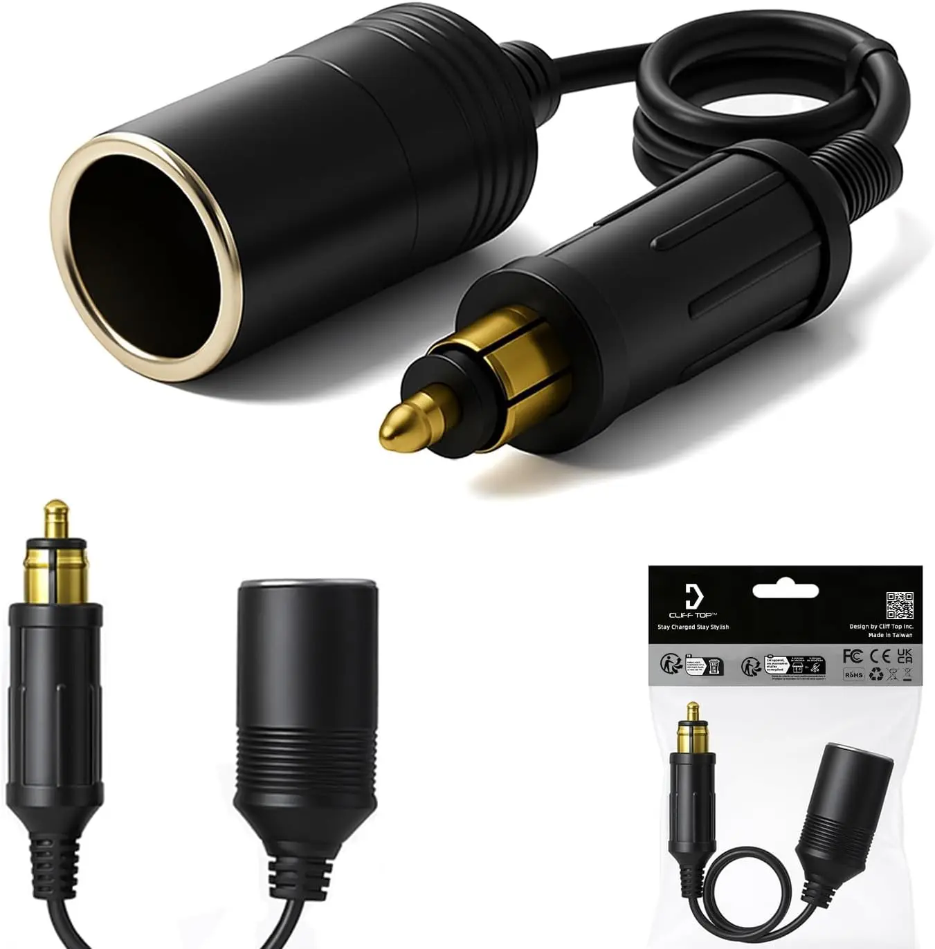 

Motorcycle DIN Hella Plug to Cigarette Lighter Socket Adapter – 12V/24V Extension Cable Converter