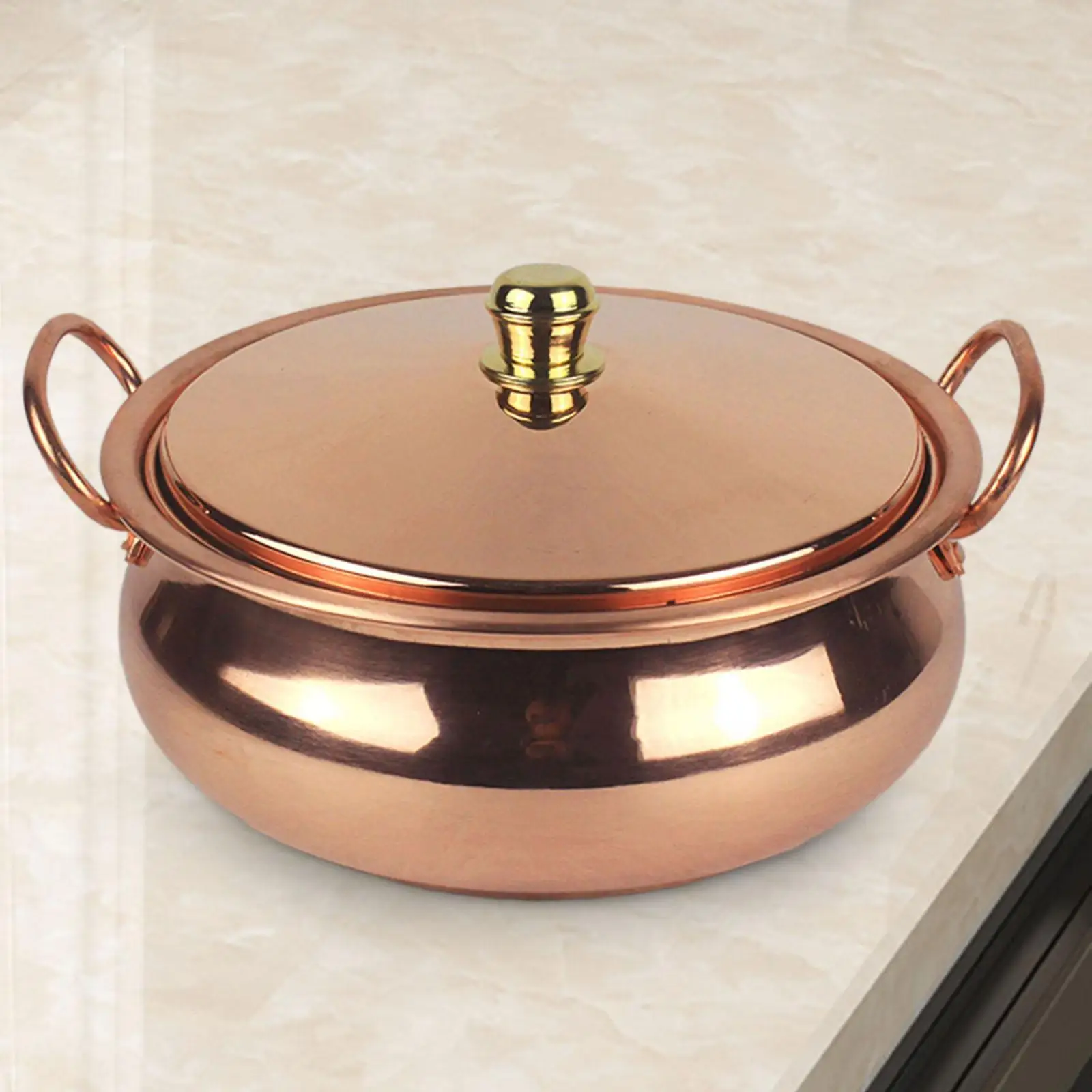 Copper Pot, Hot Pot with Lid, Cooking Pot, Elegant Thick Shabu Shape Pot, Copper Cookware for Restaurant Household
