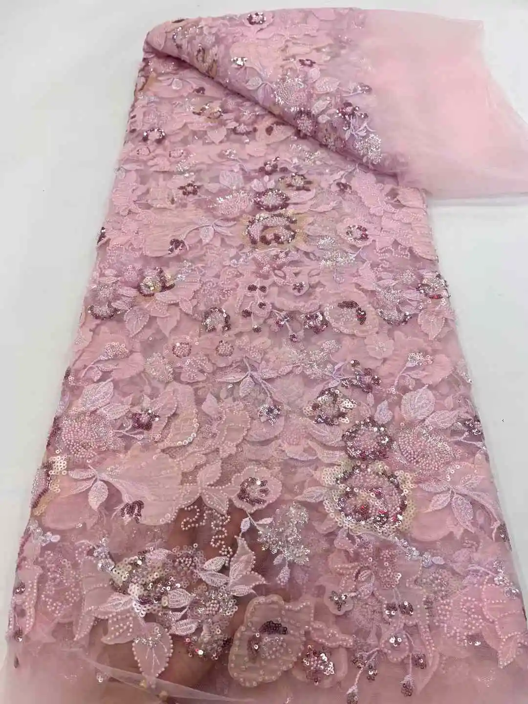 

French Net Embroidery Sequins Lace With Beads 2024 High Quality African Beaded Sequins Lace Fabrics For Women Wedding Dresses