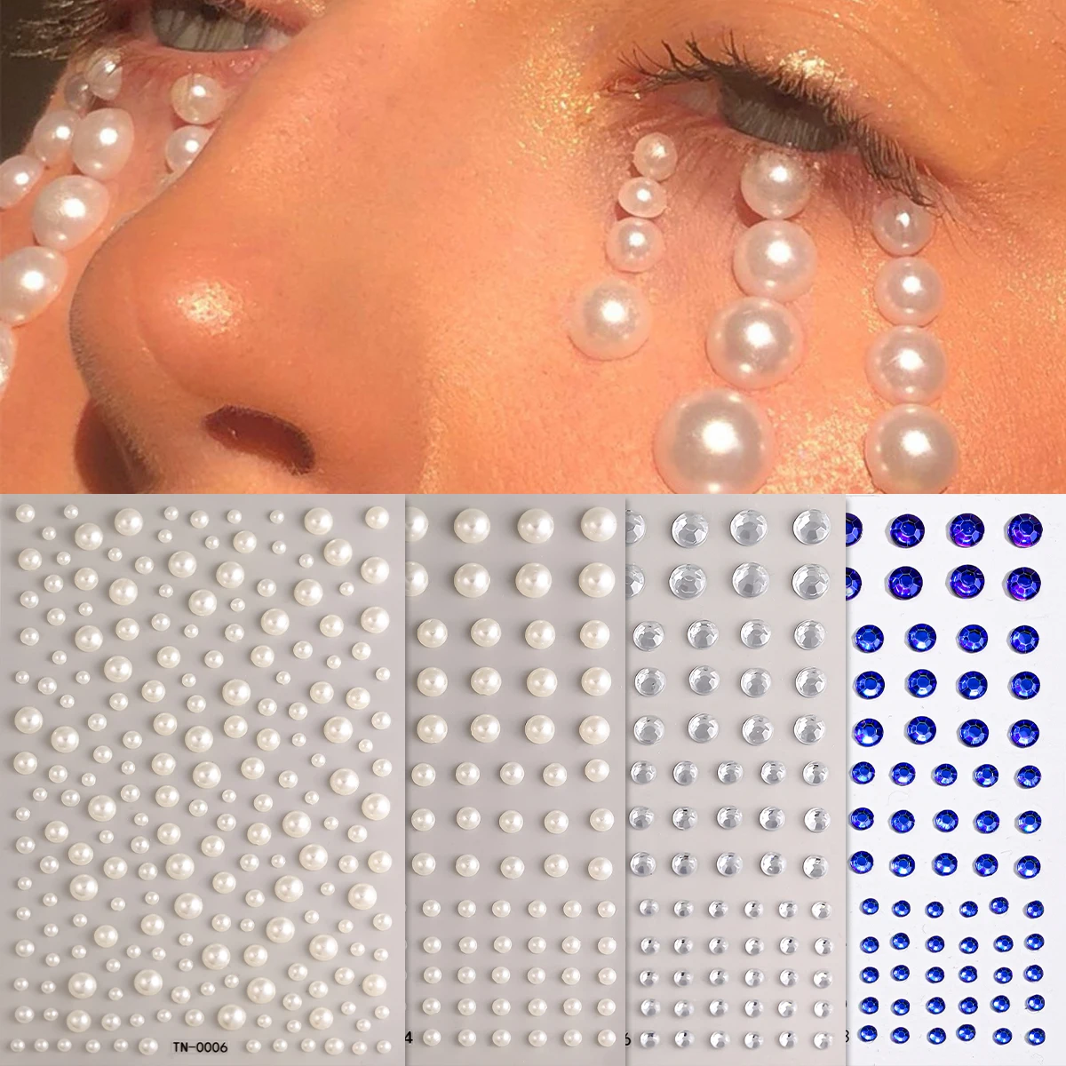 

4 шт., наклейка с бриллиантами для лица, 5D жемчужные стразы, наклейки для лица для фестиваля, блестящие украшения для ногтей, тела, макияжа, ювелирные украшения