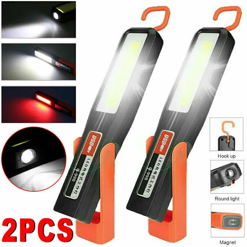 2PCS COB LED Cordless Magnetic Work Light USB Inspection Lamp Torch Rechargeable