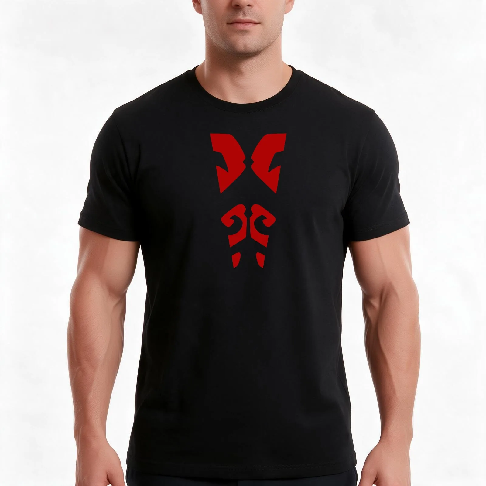 Maul Red Chest Cut-Out T-Shirt, Summer Casual Cotton Tee, Oversized Streetwear Tops, Vintage Graphic Print, Unisex Men Women