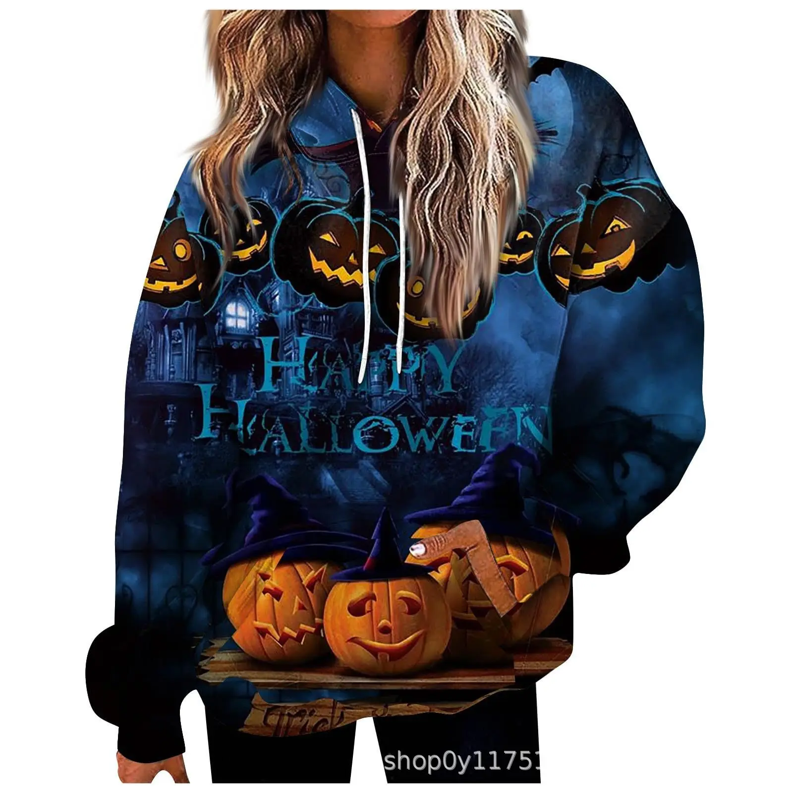 

Осенние новые женские свободные толстовки с капюшоном «летучая мышь», забавные толстовки с тыквой и призраком, 3D толстовки для женщин, пуловер с длинными рукавами и карманами, капюшон
