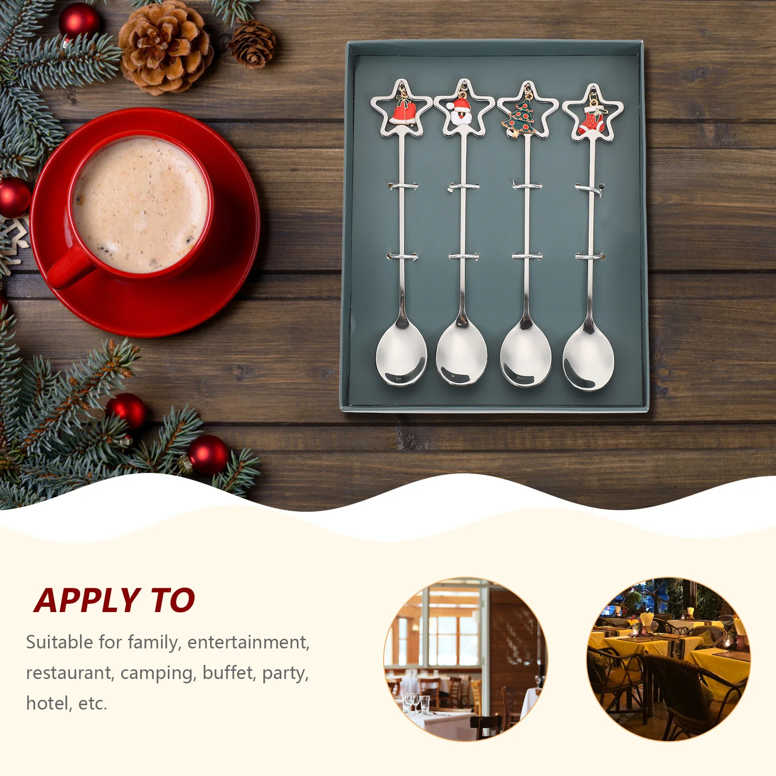 

4Pcs Christmas Spoons Stainless Steel Long Handle Coffee Stirring Dessert Mixing Spoon Gift Christmas Spoon Gift Mixing Spoons