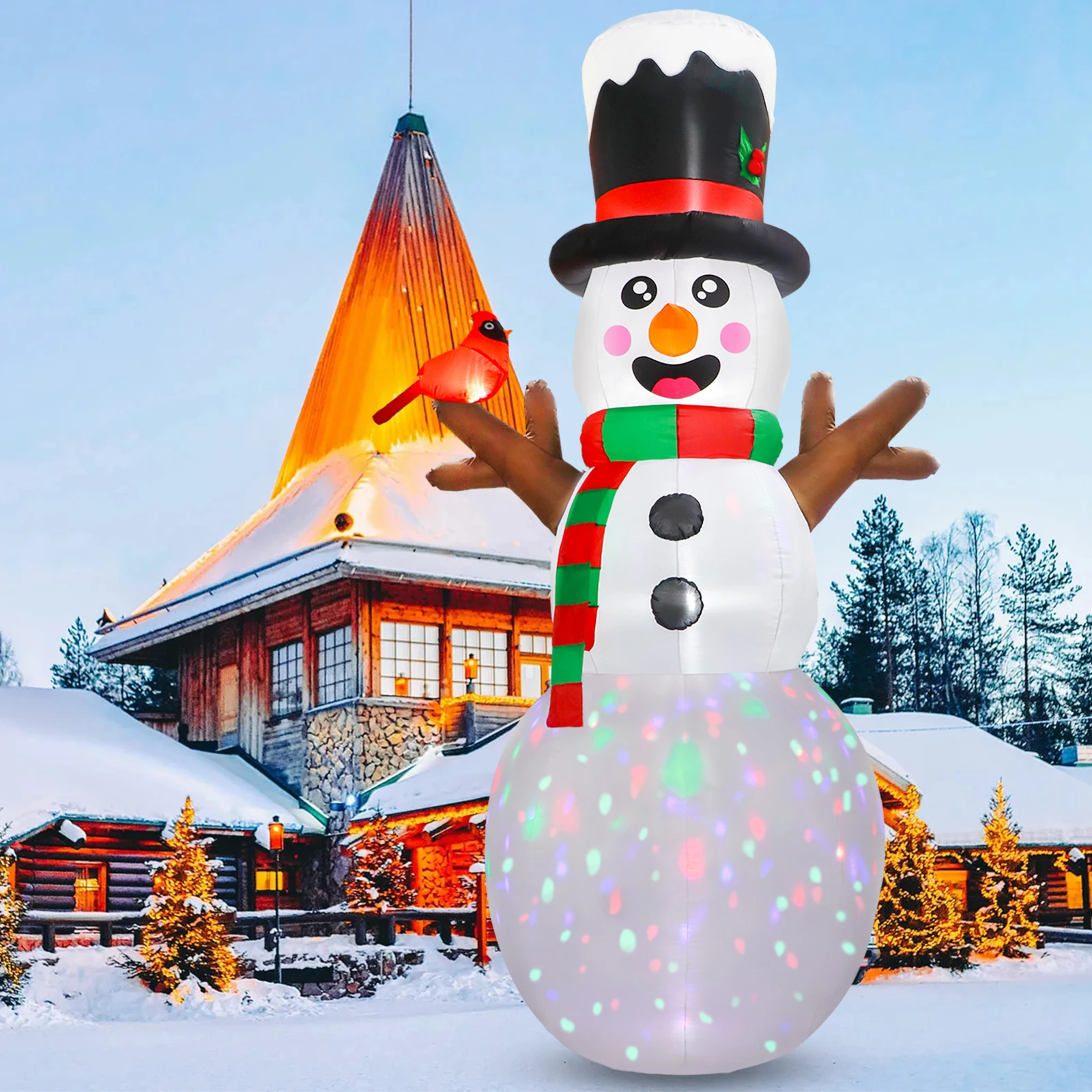 OurWarm Decoración inflable navideña de 12 pies, muñeco de nieve inflable gigante, decoración inflable navideña para exteriores con luces LED y cardinal