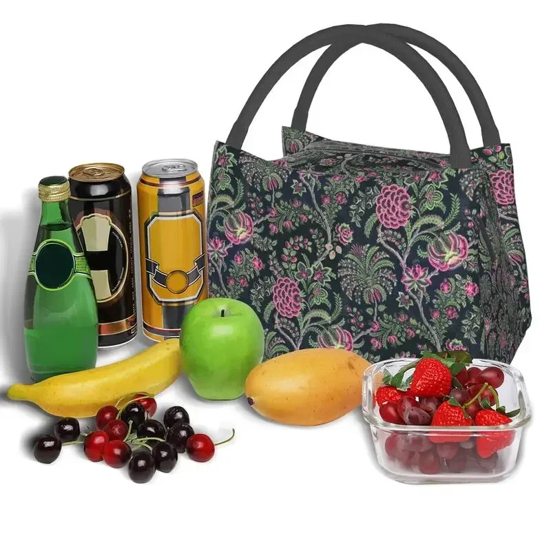 Lancheira com estampa floral floral para mulheres, refrigerador térmico resuável, lancheira isolada para alimentos, escola, trabalho, piquenique, recipiente