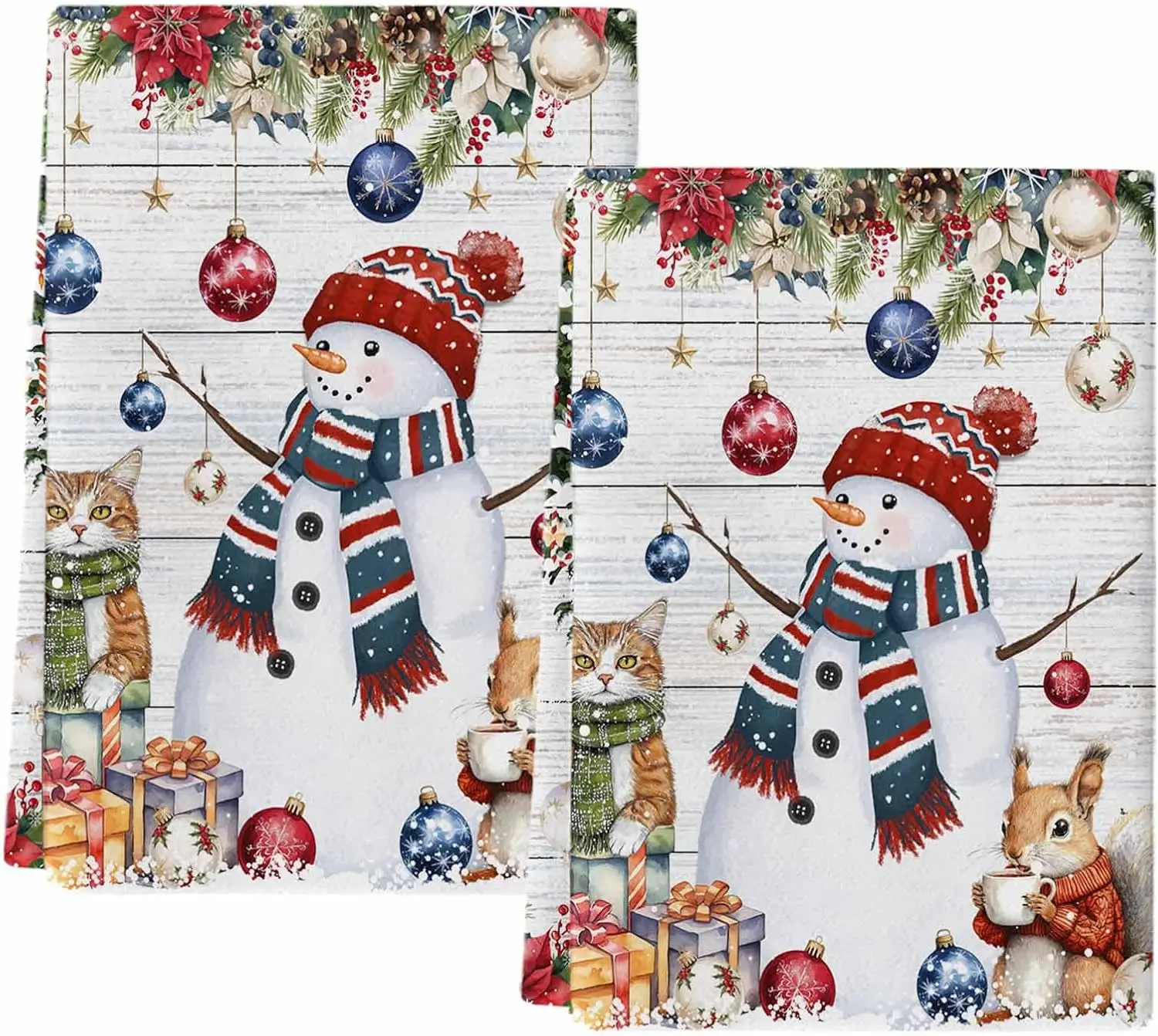 Christmas Snowman Squirrel Cat Poinsettia Dish Towels Cleaning Supplies Quick Drying Bar Hand Dishcloths Navidad Decorations