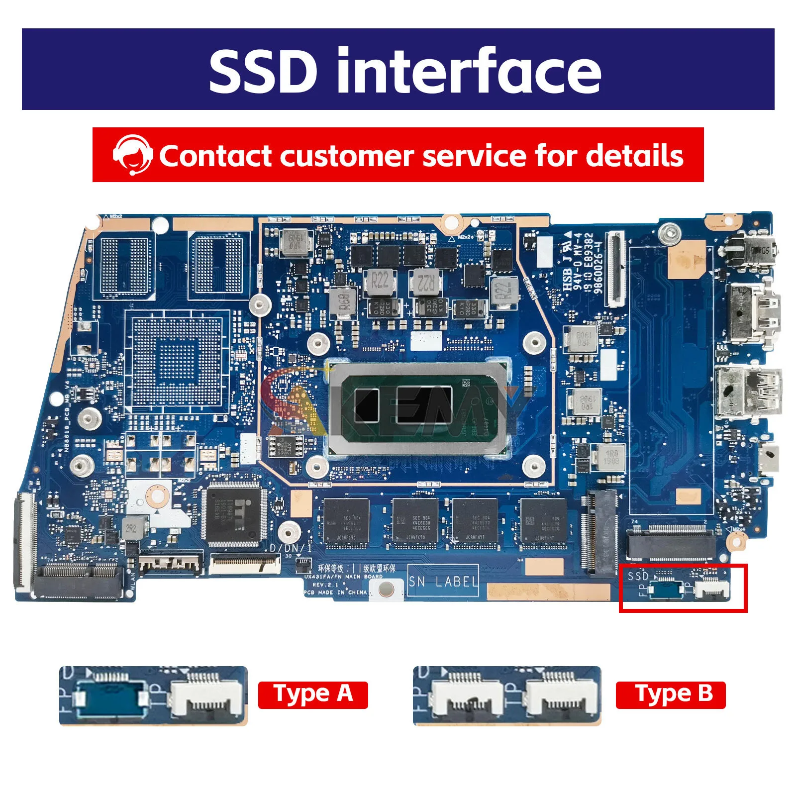 UX431FA UX431FN Motherboard For ZenBook-14 UX431FAC UX431F UX431FC Notebook Mainboard 4GB 8GB 16GB-RAM I3-I5-I7-8th 10th UMA PM view 2