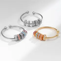 Fashion CZ Metal Beads Anxiety Ring Adjustable Opening Women Worry Stress Relief Jewelry 2026 Girls Engagement Spinner Gifts