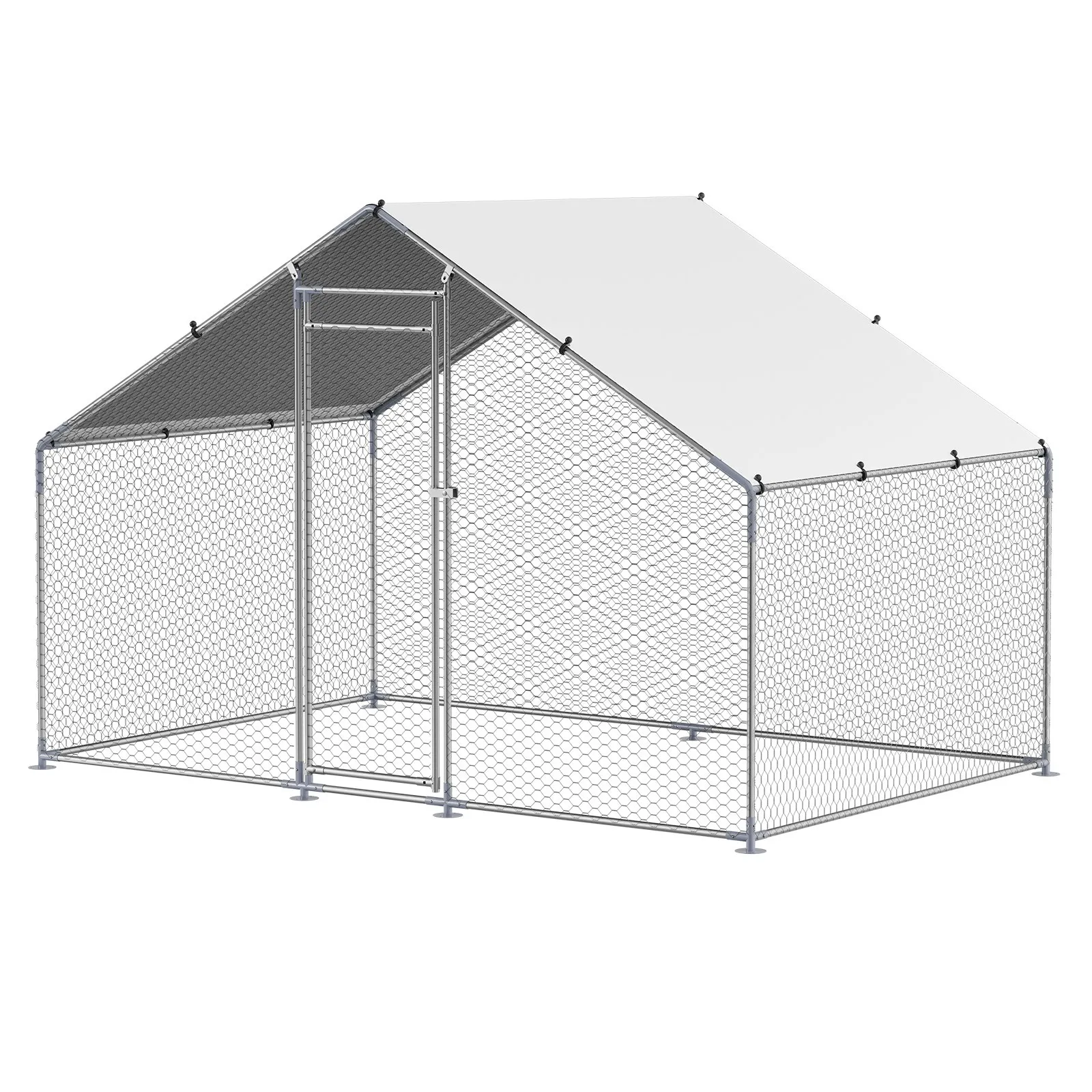 

Metal Chicken Coop 9.8x6.5x6.5ft Walk-in Chicken Run with Cover Spire Roof