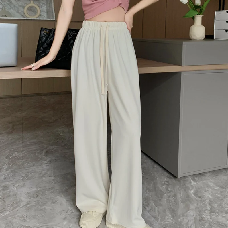 

Women's Bottoms Black Drawstring Sweatpants Casual High Waist Straight Mopping Pants Fashion Baggy Wide Leg Trouser Ladies Autum