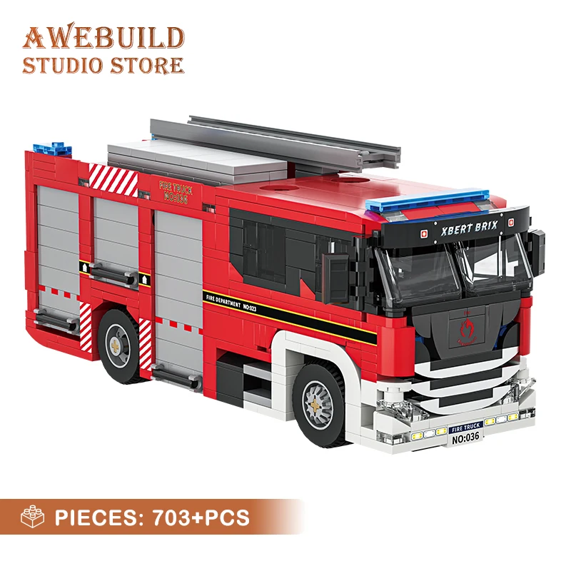 

703Pcs Creative Fire Truck MOC Building Blocks 3D Model City Firefighter Rescue Vehicle Bricks STEM Toys Desktop Decoration Gift
