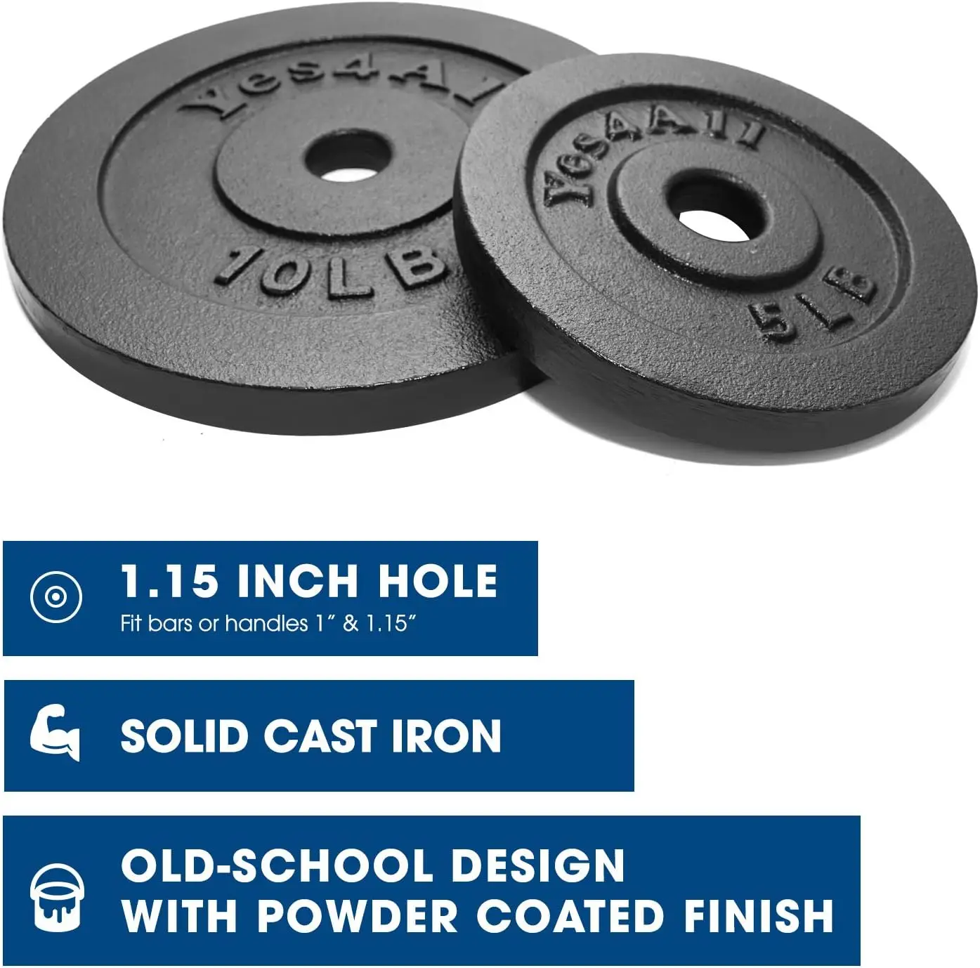 Strength Training, Weightlifting, Cast Iron, Black (assumed), Ideal for Dumbbell Handle, 1.25 + 2.5 + 5 +10lbs Pair Set