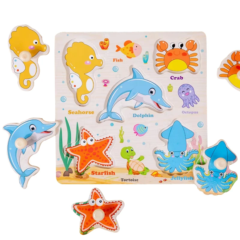 Montessori quebra-cabeça de madeira brinquedo das crianças mini quebra-cabeça jogos educativos criança 3 anos presentes aniversário brinquedo 3d mão grab placas