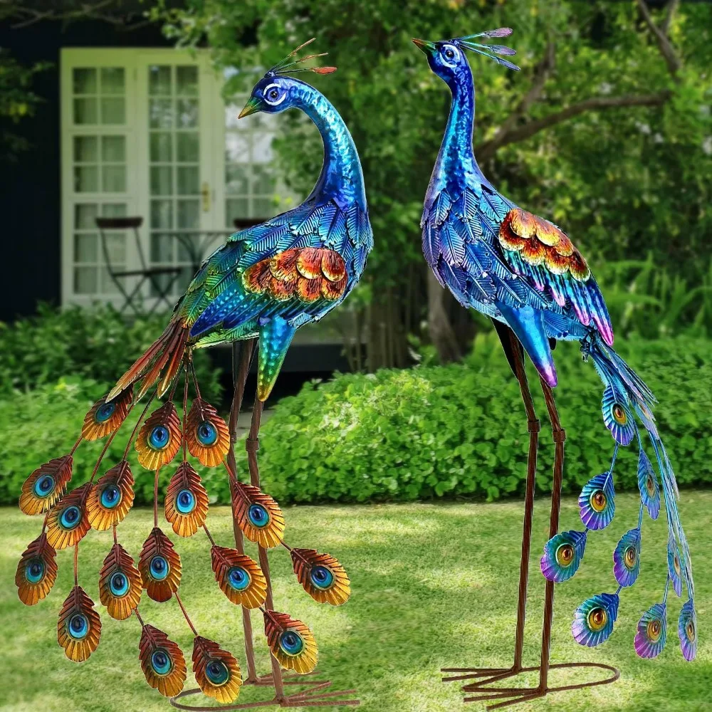 

Peacock Decor Garden Statue,Metal Peacock Yard Art Lawn Decor, Large Birds Garden Sculptures & Statues